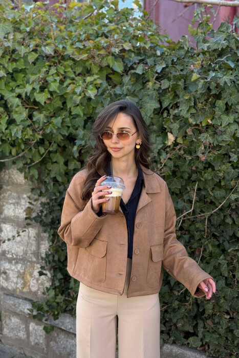 ONE COLOR POCKETS WOMEN JACKET LIGHT BROWN/KAZB - 2