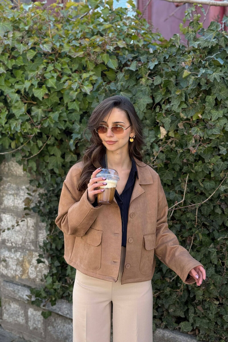 ONE COLOR POCKETS WOMEN JACKET LIGHT BROWN/KAZB - 2