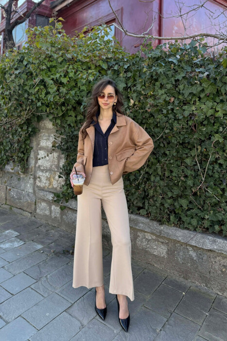 ONE COLOR POCKETS WOMEN JACKET LIGHT BROWN/KAZB - 3