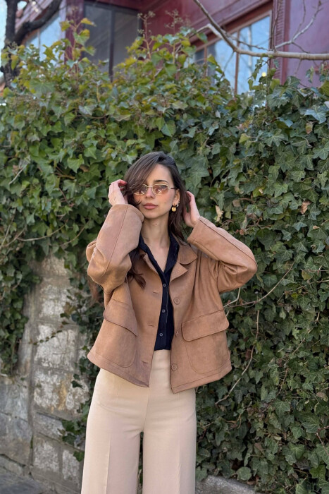 ONE COLOR POCKETS WOMEN JACKET LIGHT BROWN/KAZB - 5