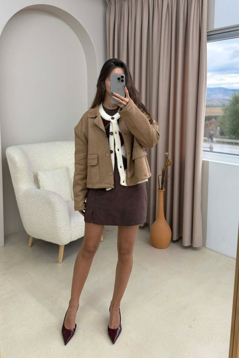 ONE COLOR POCKETS WOMEN JACKET LIGHT BROWN/KAZB - 8