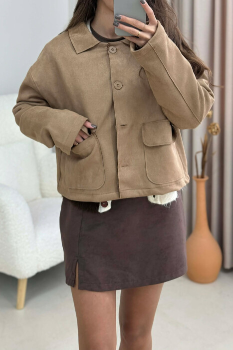 ONE COLOR POCKETS WOMEN JACKET LIGHT BROWN/KAZB - 9