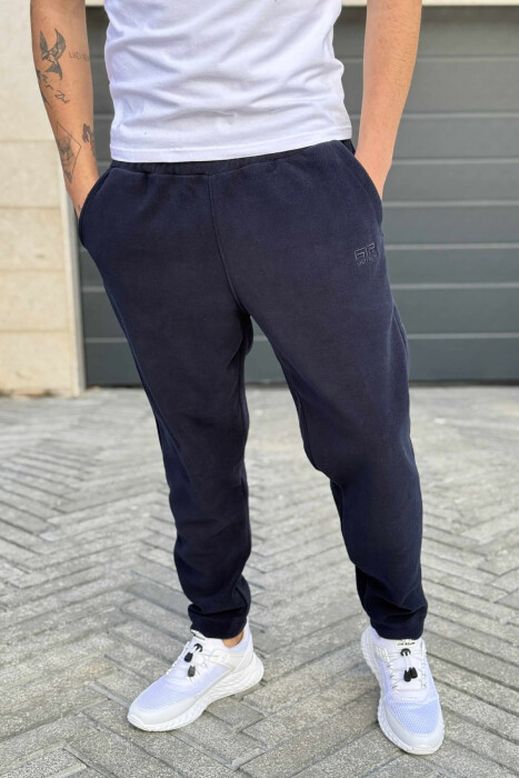 ONE COLOR POLAR SIMPLE MEN SWEATPANTS DARK BLUE/BEE - KLAUDIO FASHION