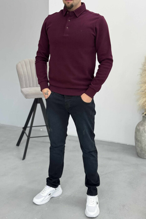 BLUZË NJË NGJYRËSHE ME JAKË POLO DHE BUTONA PËR MESHKUJ NË NGJYRËN LEJLA TË ERRËT - KLAUDIO FASHION