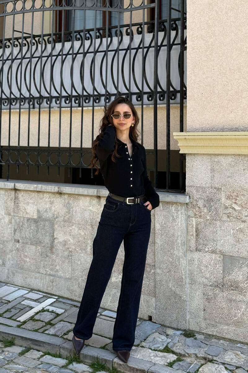 ONE COLOR POLO NECK WOMAN SWEATER BLACK/ E ZEZE - 1