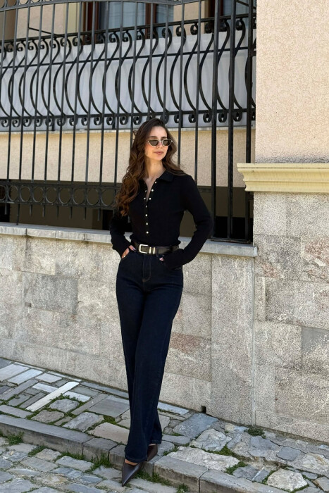 ONE COLOR POLO NECK WOMAN SWEATER BLACK/ E ZEZE - 3