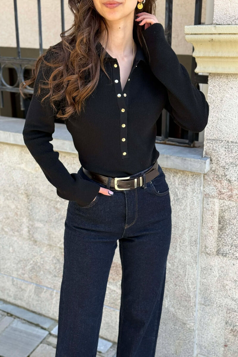 ONE COLOR POLO NECK WOMAN SWEATER BLACK/ E ZEZE - 5