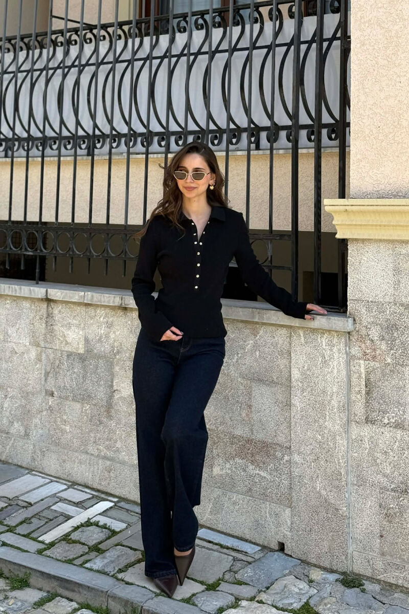 ONE COLOR POLO NECK WOMAN SWEATER BLACK/ E ZEZE - 6