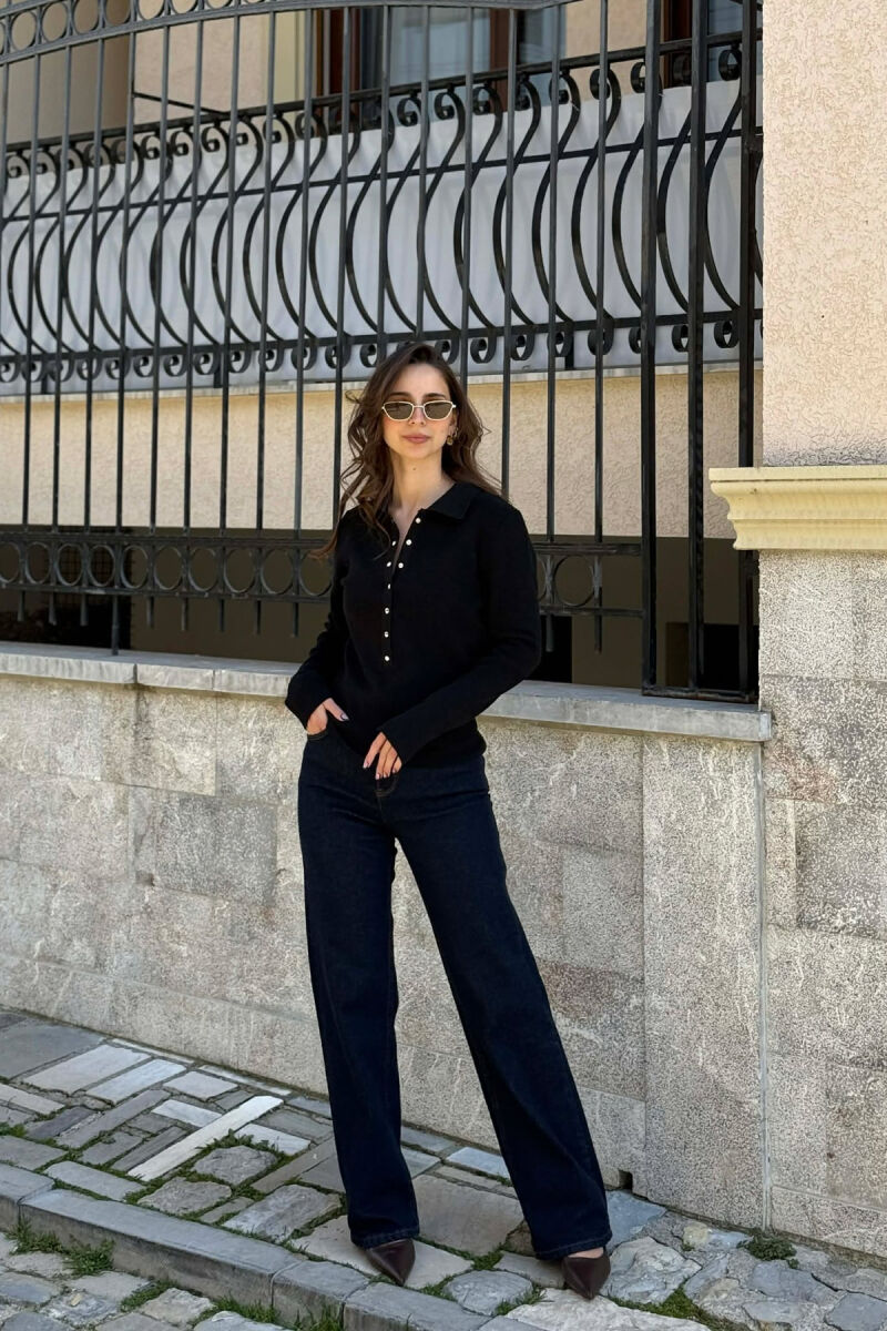 ONE COLOR POLO NECK WOMAN SWEATER BLACK/ E ZEZE - 7