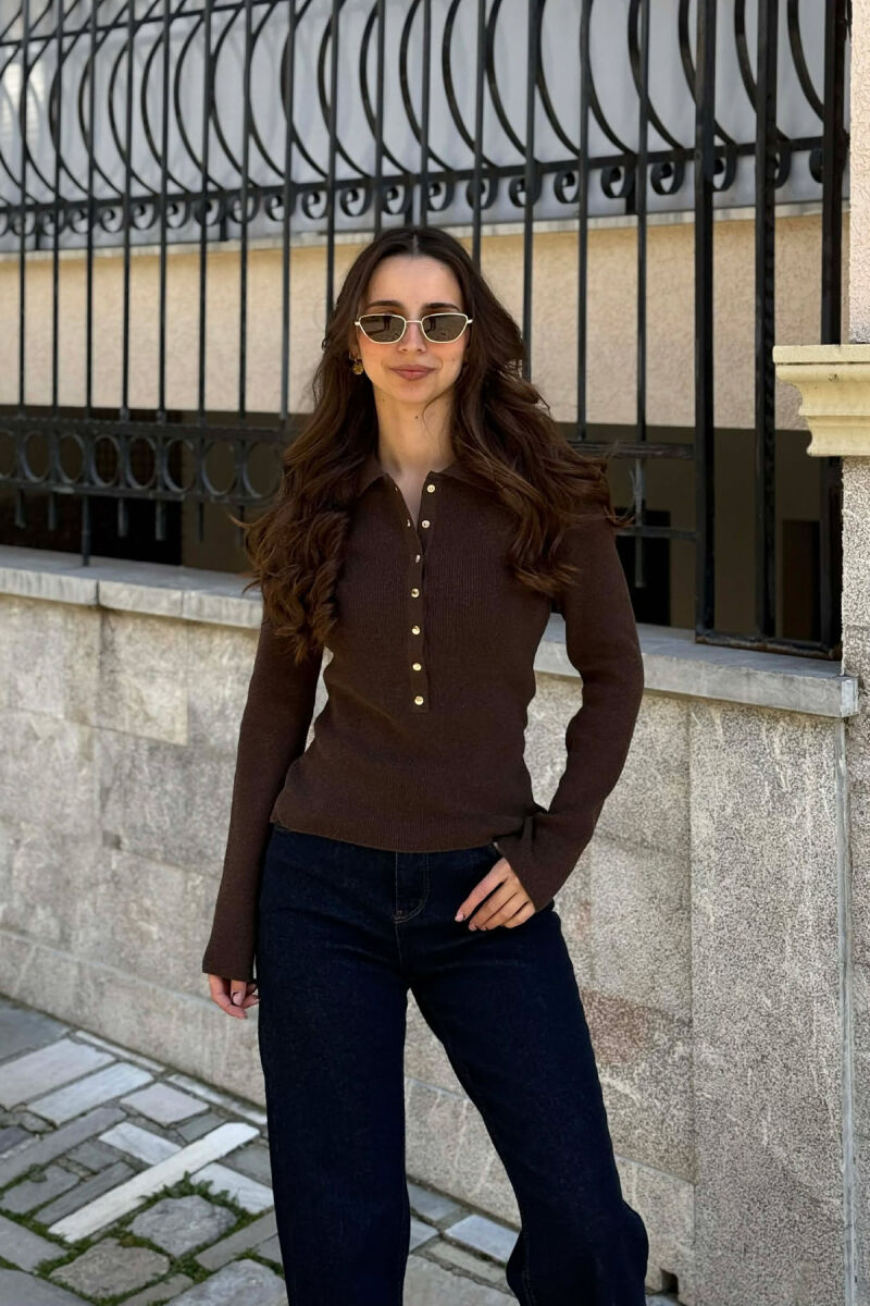 ONE COLOR POLO NECK WOMAN SWEATER BROWN/KAFE - 1