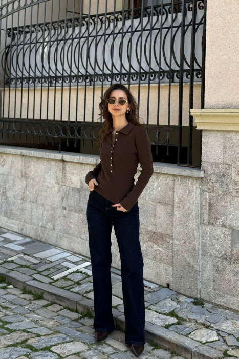 ONE COLOR POLO NECK WOMAN SWEATER BROWN/KAFE - 2