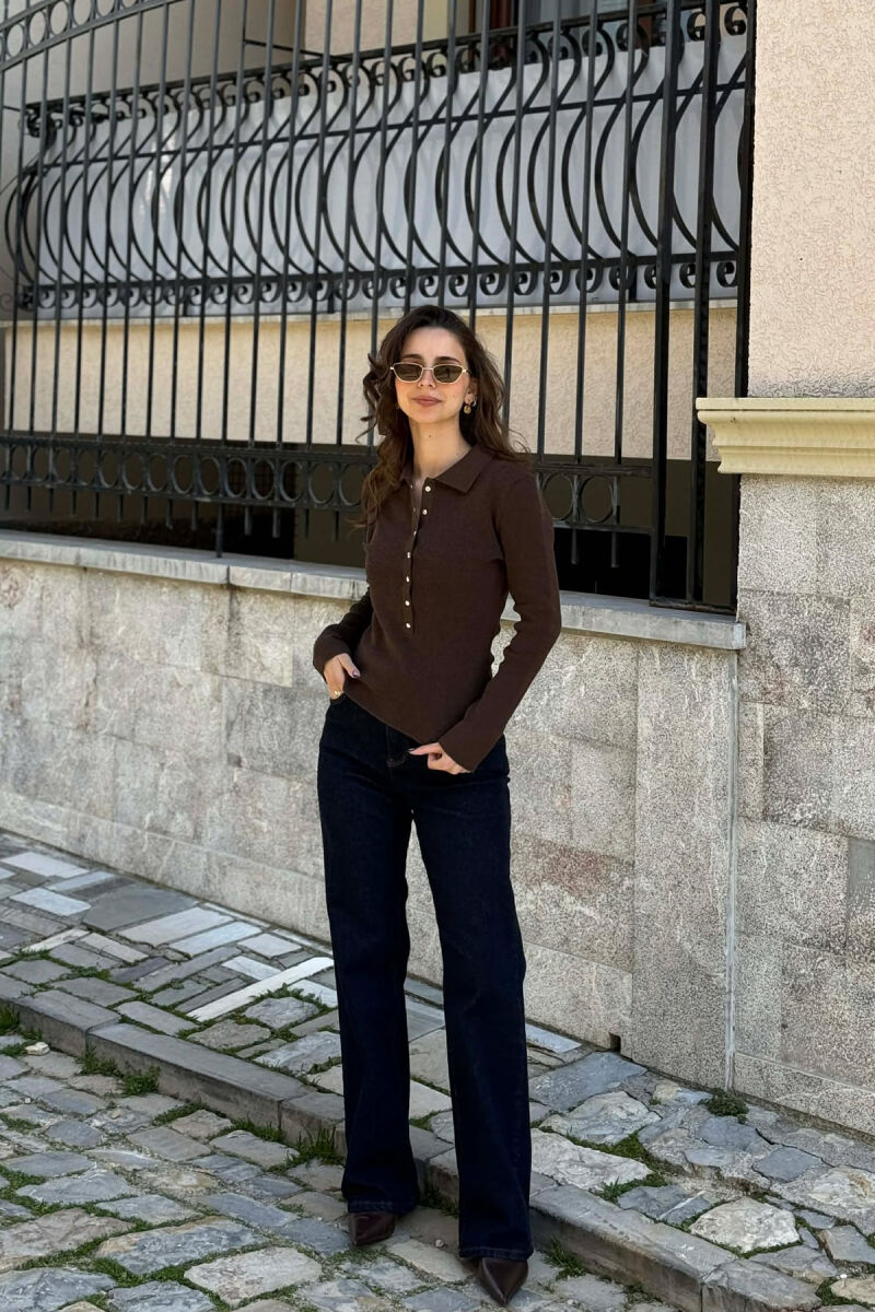 ONE COLOR POLO NECK WOMAN SWEATER BROWN/KAFE - 2