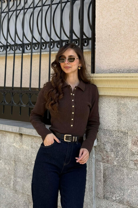 ONE COLOR POLO NECK WOMAN SWEATER BROWN/KAFE - 4