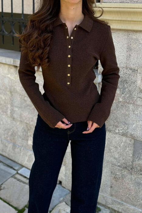 ONE COLOR POLO NECK WOMAN SWEATER BROWN/KAFE - 5