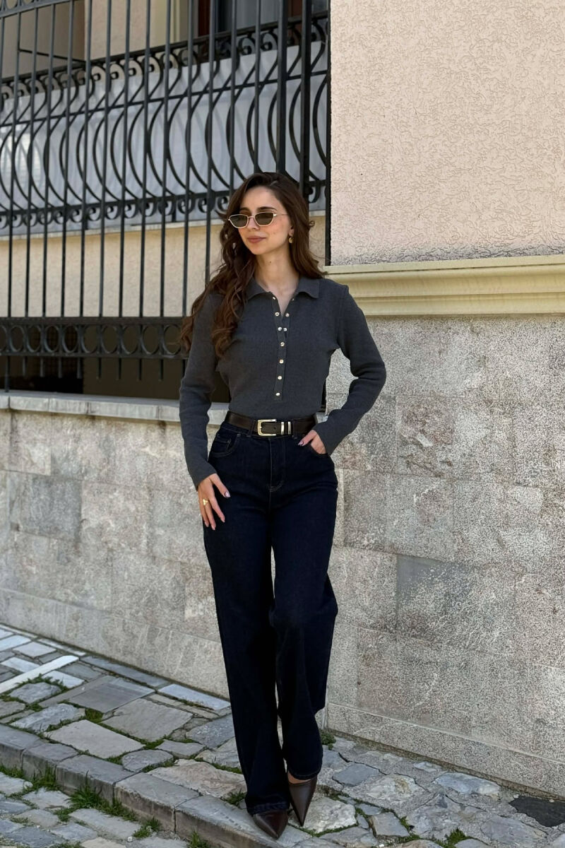 ONE COLOR POLO NECK WOMAN SWEATER GREY/GRI - 1