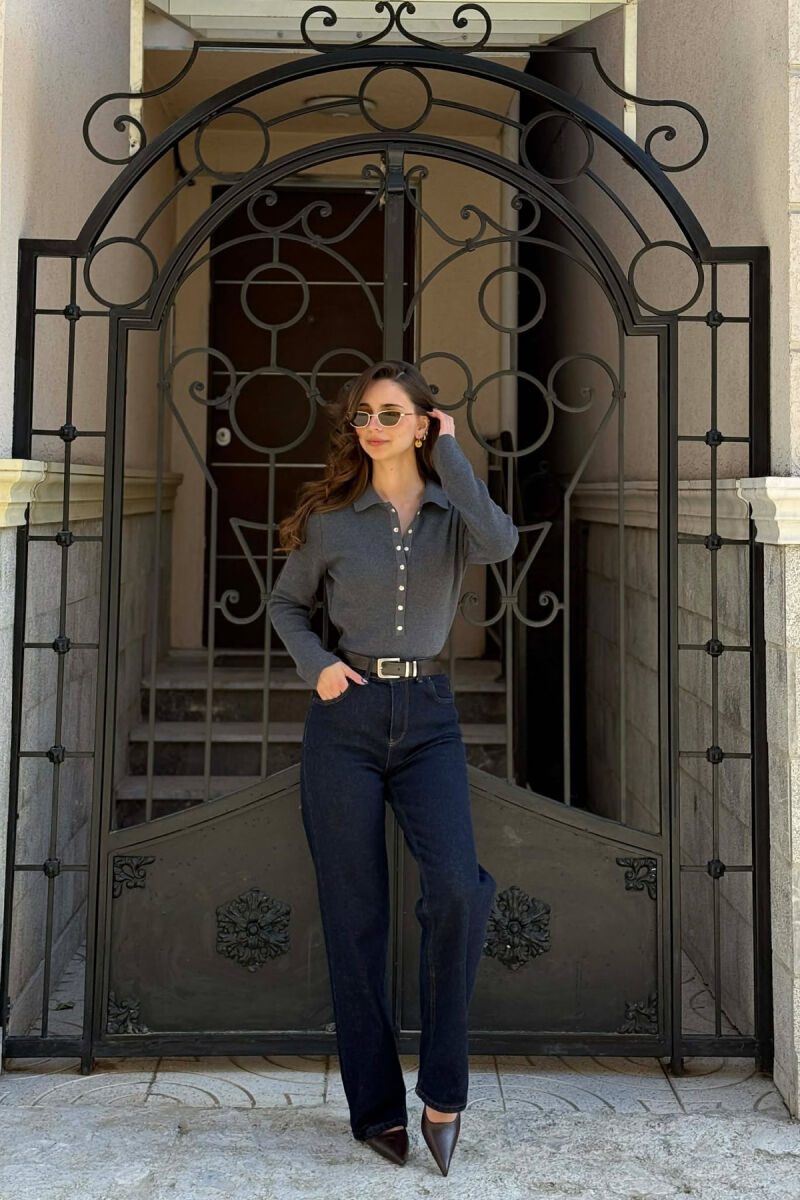 ONE COLOR POLO NECK WOMAN SWEATER GREY/GRI - 2