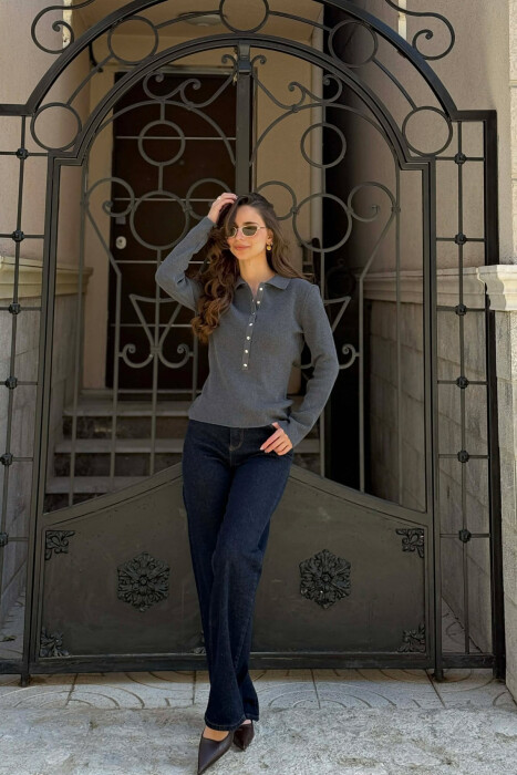 ONE COLOR POLO NECK WOMAN SWEATER GREY/GRI - 3