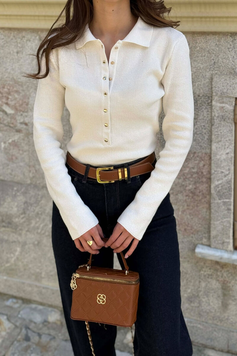 ONE COLOR POLO NECK WOMAN SWEATER WHITE-E BARDHE - 3