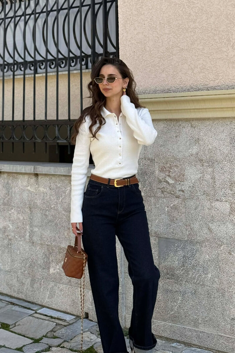 ONE COLOR POLO NECK WOMAN SWEATER WHITE-E BARDHE - 4