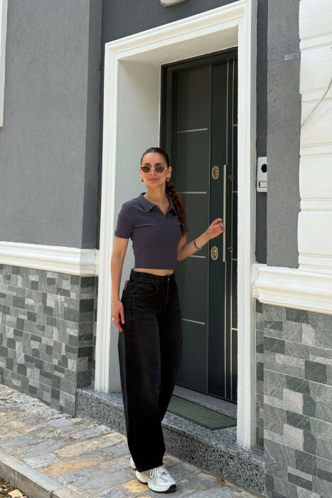 ONE COLOR POLO NECK WOMAN T-SHIRT GREY/GRI - KLAUDIO FASHION