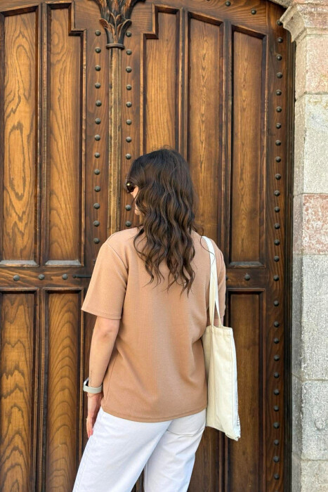 ONE COLOR POLO NECK WOMAN T-SHIRT + 6 PAIR SOCKS BEIGE/BEZHE - 3