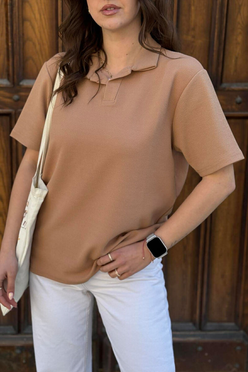 ONE COLOR POLO NECK WOMAN T-SHIRT + 6 PAIR SOCKS BEIGE/BEZHE - 4