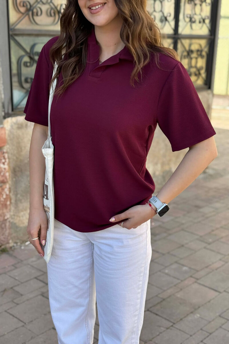 ONE COLOR POLO NECK WOMAN T-SHIRT + 6 PAIR SOCKS BURGUNDY/VISHNJE - 2
