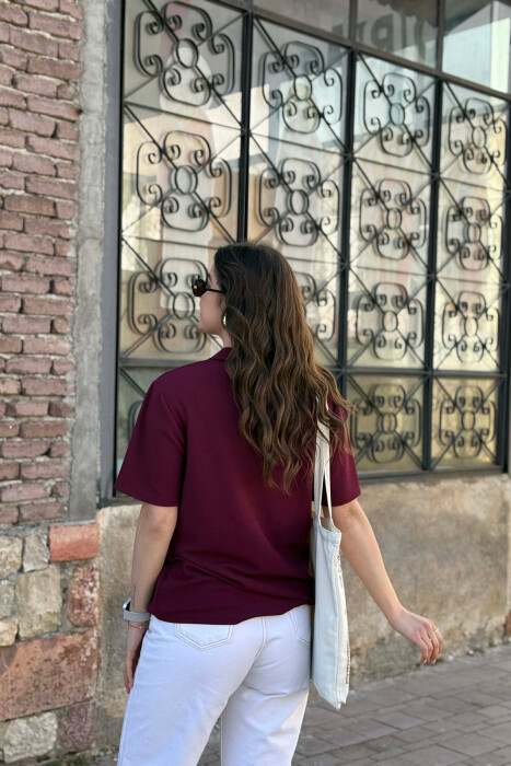 ONE COLOR POLO NECK WOMAN T-SHIRT + 6 PAIR SOCKS BURGUNDY/VISHNJE - 3