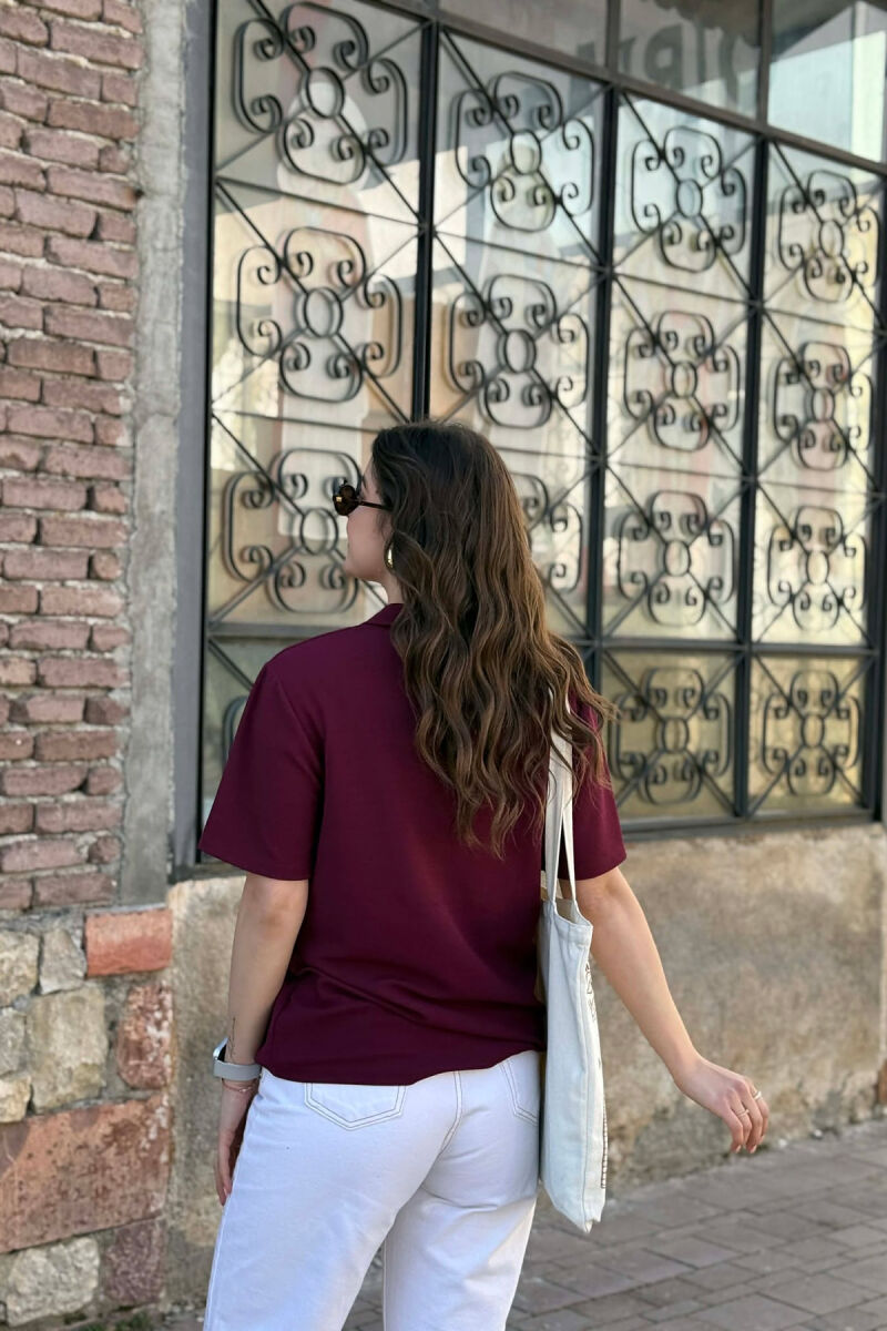 ONE COLOR POLO NECK WOMAN T-SHIRT + 6 PAIR SOCKS BURGUNDY/VISHNJE - 3