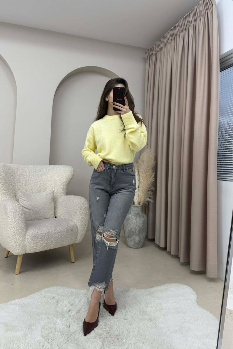 ONE COLOR RIPPED CUT OFF EDGES WOMEN JEANS GREY/GRI - 3