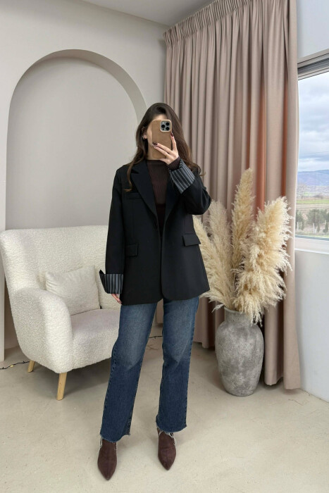 ONE COLOR ROLL UP SLEEVE WOMAN JACKET BLACK/ E ZEZE - 2