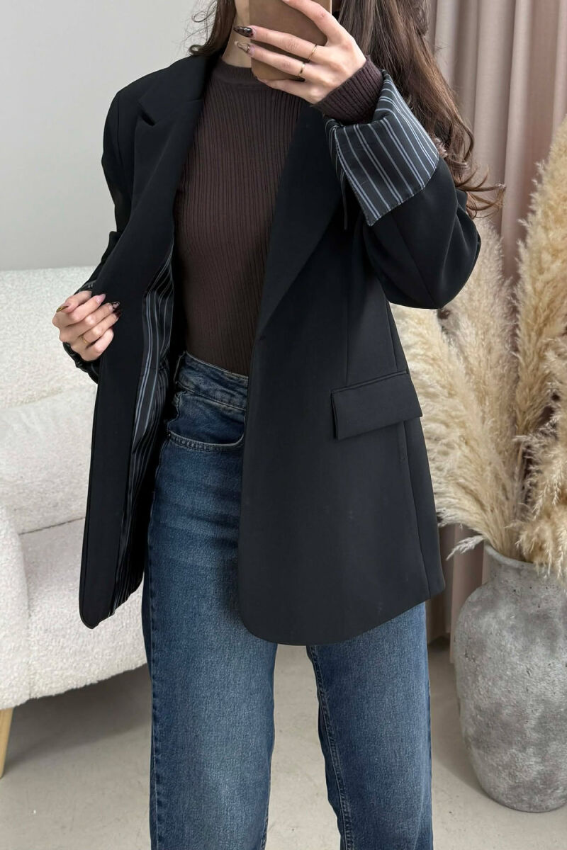 ONE COLOR ROLL UP SLEEVE WOMAN JACKET BLACK/ E ZEZE - 1