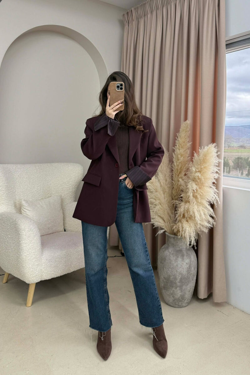 ONE COLOR ROLL UP SLEEVE WOMAN JACKET BURGUNDY/VISHNJE - 2