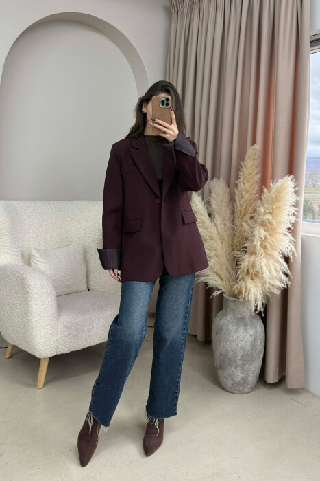 ONE COLOR ROLL UP SLEEVE WOMAN JACKET BURGUNDY/VISHNJE - 3