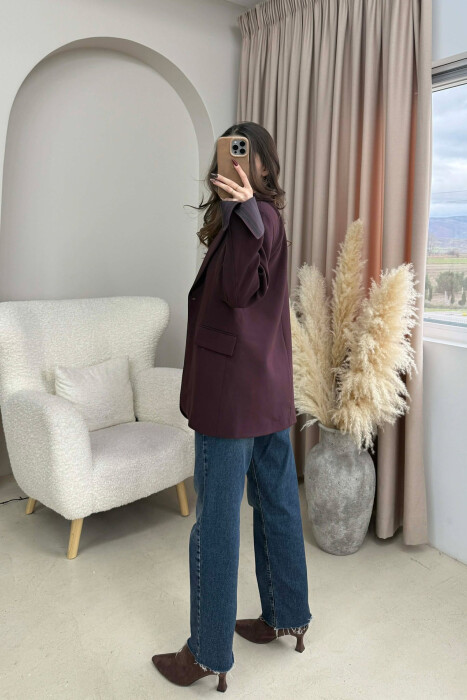 ONE COLOR ROLL UP SLEEVE WOMAN JACKET BURGUNDY/VISHNJE - 4