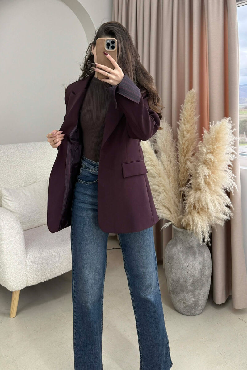 ONE COLOR ROLL UP SLEEVE WOMAN JACKET BURGUNDY/VISHNJE - 1