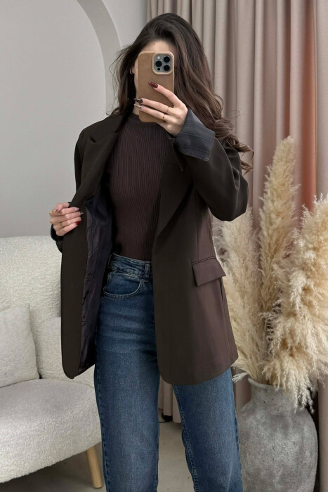 ONE COLOR ROLL UP SLEEVE WOMAN JACKET DARK BROWN/KAE 