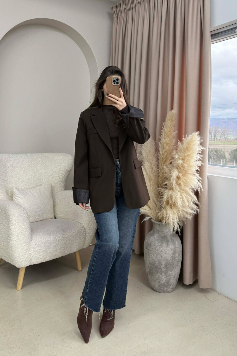 ONE COLOR ROLL UP SLEEVE WOMAN JACKET DARK BROWN/KAE - 2