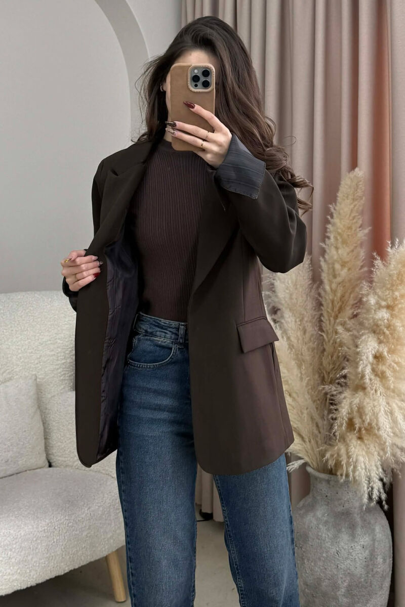 ONE COLOR ROLL UP SLEEVE WOMAN JACKET DARK BROWN/KAE - 1