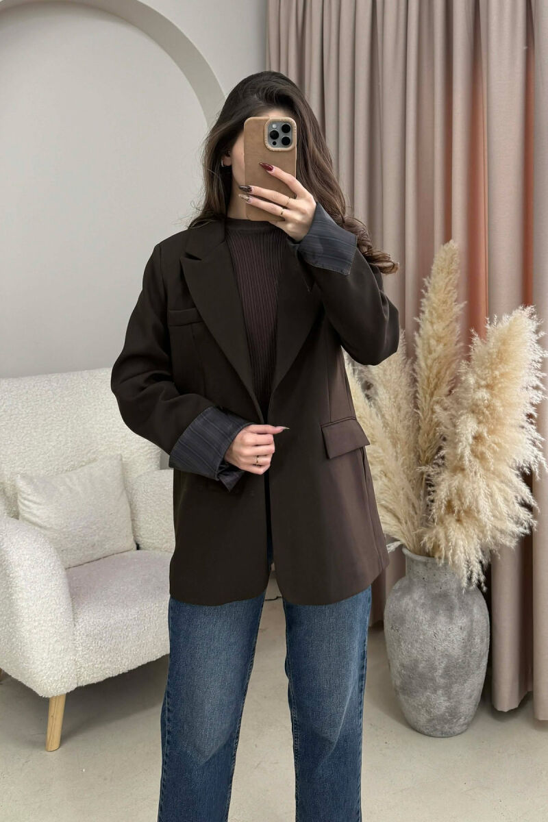 ONE COLOR ROLL UP SLEEVE WOMAN JACKET DARK BROWN/KAE - 5