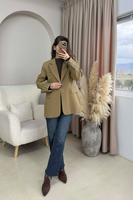 ONE COLOR ROLL UP SLEEVE WOMAN JACKET KHAKI / KAKI - 4