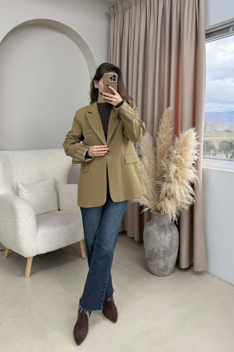 ONE COLOR ROLL UP SLEEVE WOMAN JACKET KHAKI / KAKI - 4