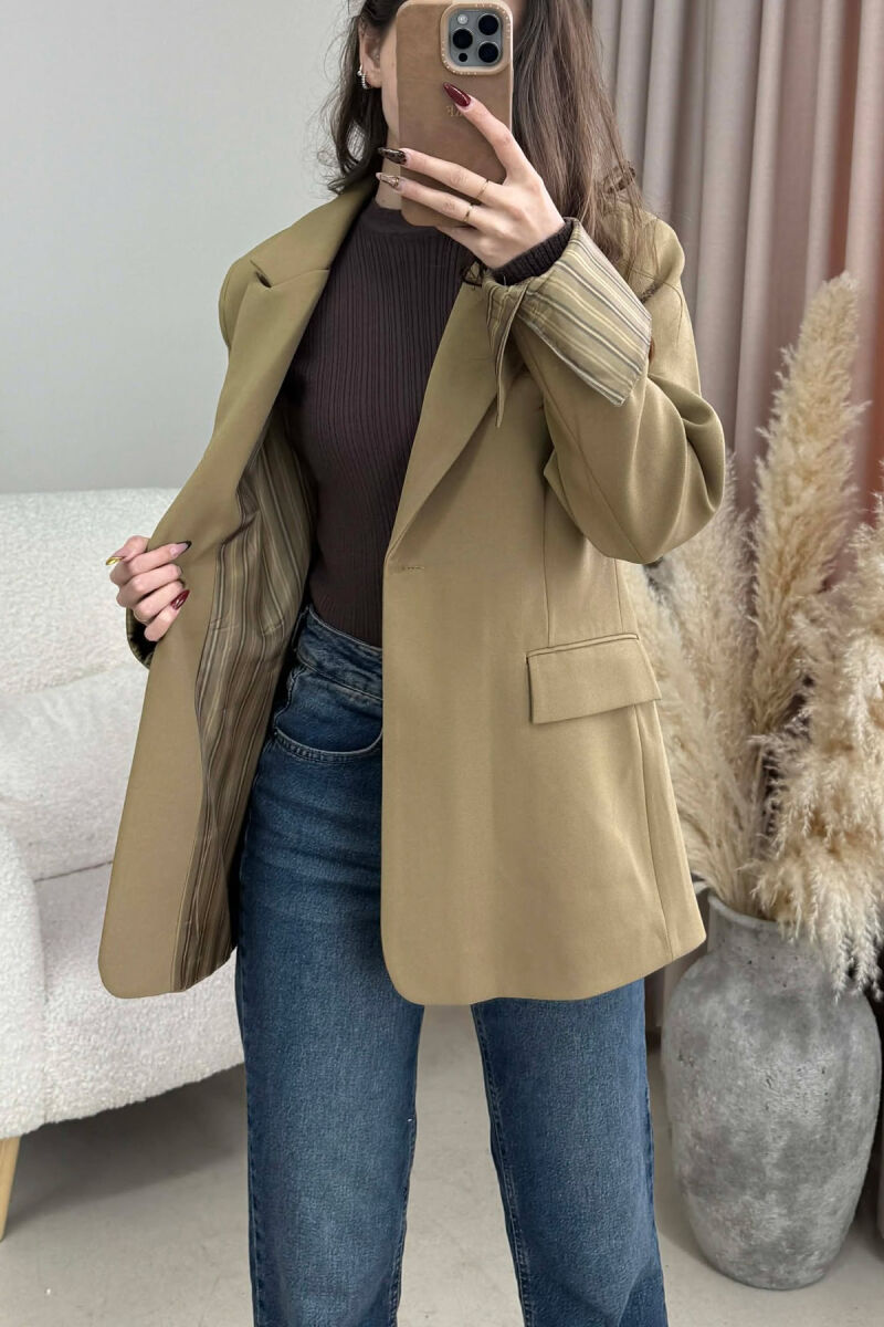 ONE COLOR ROLL UP SLEEVE WOMAN JACKET KHAKI / KAKI - 1