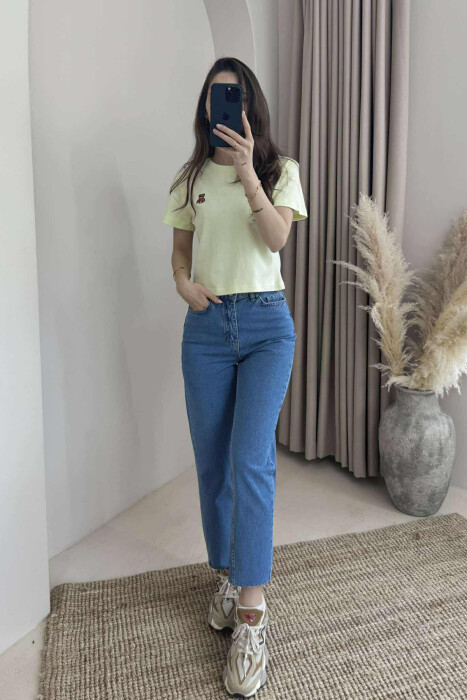 ONE COLOR ROUND NECK BEAR LOGO WOMEN T-SHIRT NEON/NEON 