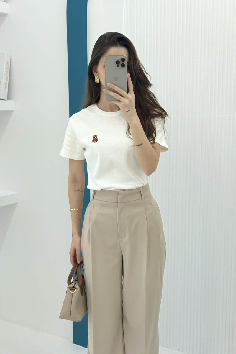 ONE COLOR ROUND NECK BEAR LOGO WOMEN T-SHIRT WHITE-E BARDHE - 2