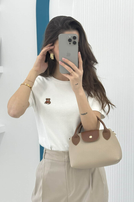 ONE COLOR ROUND NECK BEAR LOGO WOMEN T-SHIRT WHITE-E BARDHE - 3