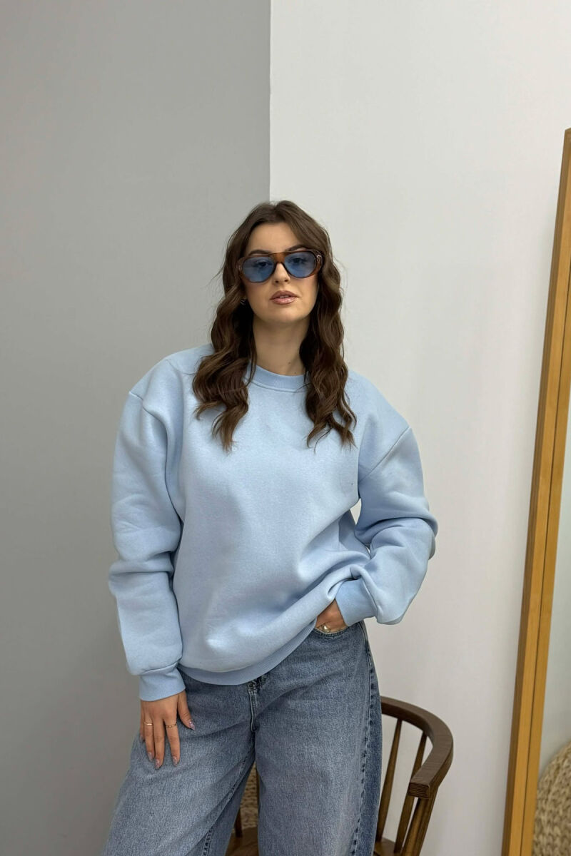 ONE COLOR ROUND NECK FLUFFY WOMEN SWEATSHIRT BABY BLUE/BLU BY - 1