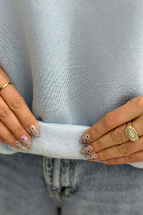 ONE COLOR ROUND NECK FLUFFY WOMEN SWEATSHIRT BABY BLUE/BLU BY - 4