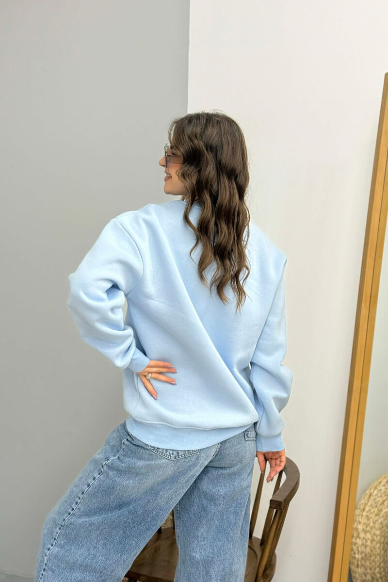 ONE COLOR ROUND NECK FLUFFY WOMEN SWEATSHIRT BABY BLUE/BLU BY - 3