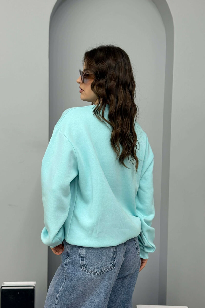ONE COLOR ROUND NECK FLUFFY WOMEN SWEATSHIRT BLUE-MINT/BLME - 3